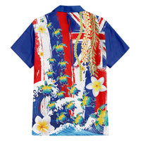 Hawaiian Sea Turtles and Plumeria Family Matching Off The Shoulder Long Sleeve Dress and Hawaiian Shirt with Lei and Flag Grunge Style