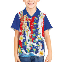 Hawaiian Sea Turtles and Plumeria Family Matching Tank Maxi Dress and Hawaiian Shirt with Lei and Flag Grunge Style