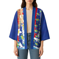 Hawaiian Sea Turtles and Plumeria Kimono with Lei and Flag Grunge Style LT03 - Polynesian Pride