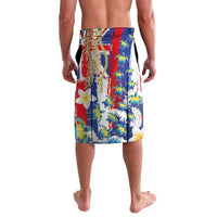 Hawaiian Sea Turtles and Plumeria Lavalava with Lei and Flag Grunge Style LT03 - Polynesian Pride