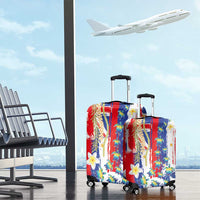 Hawaiian Sea Turtles and Plumeria Luggage Cover with Lei and Flag Grunge Style