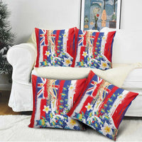 Hawaiian Sea Turtles and Plumeria Pillow Cover with Lei and Flag Grunge Style
