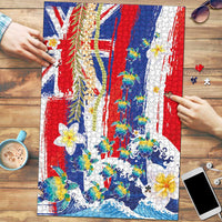 Hawaiian Sea Turtles and Plumeria Puzzle with Lei and Flag Grunge Style LT03 Multicolor - Polynesian Pride