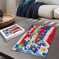 Hawaiian Sea Turtles and Plumeria Puzzle with Lei and Flag Grunge Style LT03 - Polynesian Pride