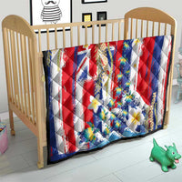 Hawaiian Sea Turtles and Plumeria Quilt with Lei and Flag Grunge Style