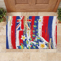 Hawaiian Sea Turtles and Plumeria Rubber Doormat with Lei and Flag Grunge Style LT03 Multicolor - Polynesian Pride