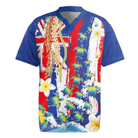 Hawaiian Sea Turtles and Plumeria Rugby Jersey with Lei and Flag Grunge Style LT03 Multicolor - Polynesian Pride