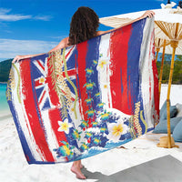 Hawaiian Sea Turtles and Plumeria Sarong with Lei and Flag Grunge Style LT03 One Size 44 x 66 inches Multicolor - Polynesian Pride