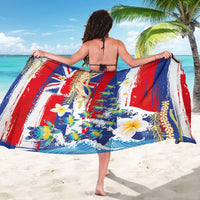 Hawaiian Sea Turtles and Plumeria Sarong with Lei and Flag Grunge Style LT03 - Polynesian Pride