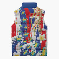 Hawaiian Sea Turtles and Plumeria Sleeveless Puffer Jacket with Lei and Flag Grunge Style LT03 - Polynesian Pride