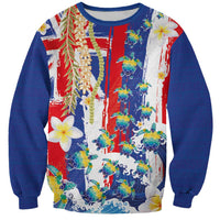 Hawaiian Sea Turtles and Plumeria Sweatshirt with Lei and Flag Grunge Style LT03 Unisex Multicolor - Polynesian Pride