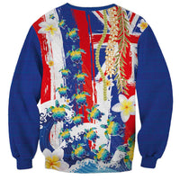 Hawaiian Sea Turtles and Plumeria Sweatshirt with Lei and Flag Grunge Style LT03 - Polynesian Pride