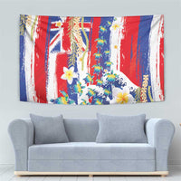 Hawaiian Sea Turtles and Plumeria Tapestry with Lei and Flag Grunge Style LT03 - Polynesian Pride