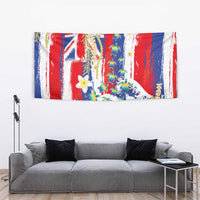 Hawaiian Sea Turtles and Plumeria Tapestry with Lei and Flag Grunge Style LT03 - Polynesian Pride