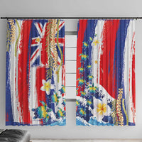 Hawaiian Sea Turtles and Plumeria Window Curtain with Lei and Flag Grunge Style LT03 With Hooks Multicolor - Polynesian Pride
