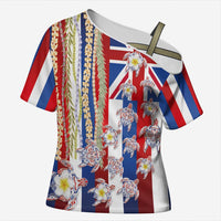 Hawaiian Polynesian Tribal Turtles Cross Shoulder Shirt with Lei and Flag Style LT03 Female Multicolor - Polynesian Pride
