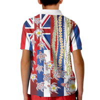 Hawaiian Polynesian Tribal Turtles Kid Polo Shirt with Lei and Flag Style LT03 - Polynesian Pride