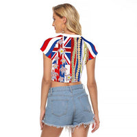 Hawaiian Polynesian Tribal Turtles Raglan Cropped T Shirt with Lei and Flag Style LT03 - Polynesian Pride