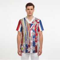 Hawaiian Polynesian Tribal Turtles Scrub Top with Lei and Flag Style LT03 - Polynesian Pride