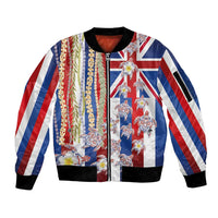 Hawaiian Polynesian Tribal Turtles Sleeve Zip Bomber Jacket with Lei and Flag Style LT03 Unisex Multicolor - Polynesian Pride