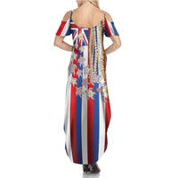 Hawaiian Polynesian Tribal Turtles Summer Maxi Dress with Lei and Flag Style LT03 - Polynesian Pride