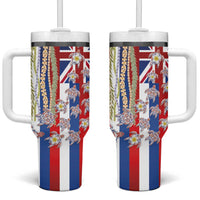 Hawaiian Polynesian Tribal Turtles Tumbler With Handle with Lei and Flag Style LT03 One Size: 40 oz Multicolor - Polynesian Pride