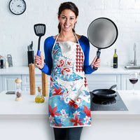 Hawaiian Tribal Manta Ray Apron Kakau Tattoo and Flowers Surfing Waves Pattern Ocean Color LT03 - Polynesian Pride