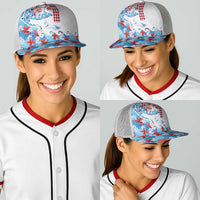 Hawaiian Tribal Manta Ray Baseball Net Cap Kakau Tattoo and Flowers Surfing Waves Pattern Ocean Color LT03 - Polynesian Pride