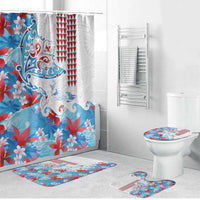 Hawaiian Tribal Manta Ray Bathroom Set Kakau Tattoo and Flowers Surfing Waves Pattern Ocean Color LT03 Bathroom Set (4 pcs) Multicolor - Polynesian Pride