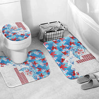 Hawaiian Tribal Manta Ray Bathroom Set Kakau Tattoo and Flowers Surfing Waves Pattern Ocean Color LT03 Mat Set Only (3 pcs) One Size Multicolor - Polynesian Pride