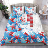 Hawaiian Tribal Manta Ray Bedding Set Kakau Tattoo and Flowers Surfing Waves Pattern Ocean Color LT03 - Polynesian Pride