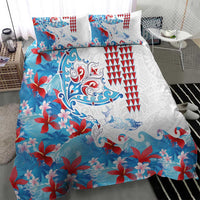 Hawaiian Tribal Manta Ray Bedding Set Kakau Tattoo and Flowers Surfing Waves Pattern Ocean Color LT03 - Polynesian Pride
