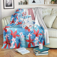 Hawaiian Tribal Manta Ray Blanket Kakau Tattoo and Flowers Surfing Waves Pattern Ocean Color LT03 Multicolor - Polynesian Pride