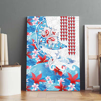 Hawaiian Tribal Manta Ray Canvas Wall Art Kakau Tattoo and Flowers Surfing Waves Pattern Ocean Color LT03 - Polynesian Pride