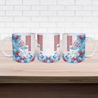 Hawaiian Tribal Manta Ray Ceramic Mug Kakau Tattoo and Flowers Surfing Waves Pattern Ocean Color LT03 - Polynesian Pride