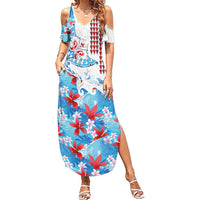 Hawaiian Tribal Manta Ray Family Matching Summer Maxi Dress and Hawaiian Shirt Kakau Tattoo and Flowers Surfing Waves Pattern Ocean Color