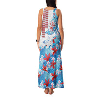 Hawaiian Tribal Manta Ray Family Matching Tank Maxi Dress and Hawaiian Shirt Kakau Tattoo and Flowers Surfing Waves Pattern Ocean Color