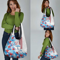 Hawaiian Tribal Manta Ray Grocery Bag Kakau Tattoo and Flowers Surfing Waves Pattern Ocean Color LT03 - Polynesian Pride