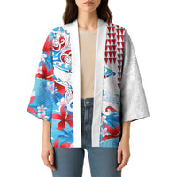 Hawaiian Tribal Manta Ray Kimono Kakau Tattoo and Flowers Surfing Waves Pattern Ocean Color