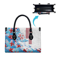 Hawaiian Tribal Manta Ray Leather Bag Kakau Tattoo and Flowers Surfing Waves Pattern Ocean Color LT03 - Polynesian Pride