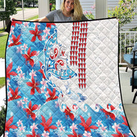 Hawaiian Tribal Manta Ray Quilt Kakau Tattoo and Flowers Surfing Waves Pattern Ocean Color
