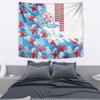 Hawaiian Tribal Manta Ray Tapestry Kakau Tattoo and Flowers Surfing Waves Pattern Ocean Color
