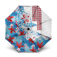 Hawaiian Tribal Manta Ray Umbrella Kakau Tattoo and Flowers Surfing Waves Pattern Ocean Color LT03 One Size Folded 11.42 inch Opened Diameter 37.4 inch Multicolor - Polynesian Pride