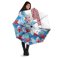 Hawaiian Tribal Manta Ray Umbrella Kakau Tattoo and Flowers Surfing Waves Pattern Ocean Color LT03 - Polynesian Pride