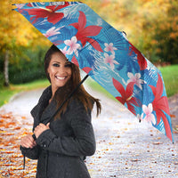 Hawaiian Tribal Manta Ray Umbrella Kakau Tattoo and Flowers Surfing Waves Pattern Ocean Color LT03 - Polynesian Pride