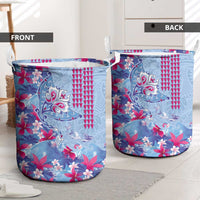 Hawaiian Tribal Manta Ray Laundry Basket Kakau Tattoo and Flowers Surfing Waves Pattern Soft Color LT03 - Polynesian Pride