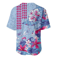 Hawaiian Tribal Manta Ray Baseball Jersey Kakau Tattoo and Flowers Surfing Waves Pattern Soft Color LT03 - Polynesian Pride