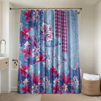 Hawaiian Tribal Manta Ray Bathroom Set Kakau Tattoo and Flowers Surfing Waves Pattern Soft Color LT03 Shower Curtain Only Multicolor - Polynesian Pride