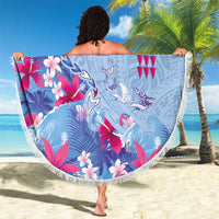 Hawaiian Tribal Manta Ray Beach Blanket Kakau Tattoo and Flowers Surfing Waves Pattern Soft Color LT03 - Polynesian Pride