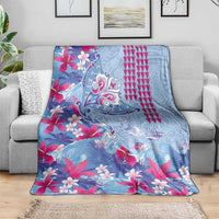 Hawaiian Tribal Manta Ray Blanket Kakau Tattoo and Flowers Surfing Waves Pattern Soft Color LT03 - Polynesian Pride
